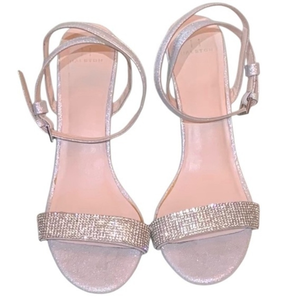 Halston silver Rhinestone ankle strap open toe Heels size 9 - Picture 2 of 7